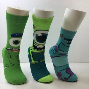 Disney Monsters Inc. Crew Unisex Socks 3 Pack Mike Sulley Green Blue